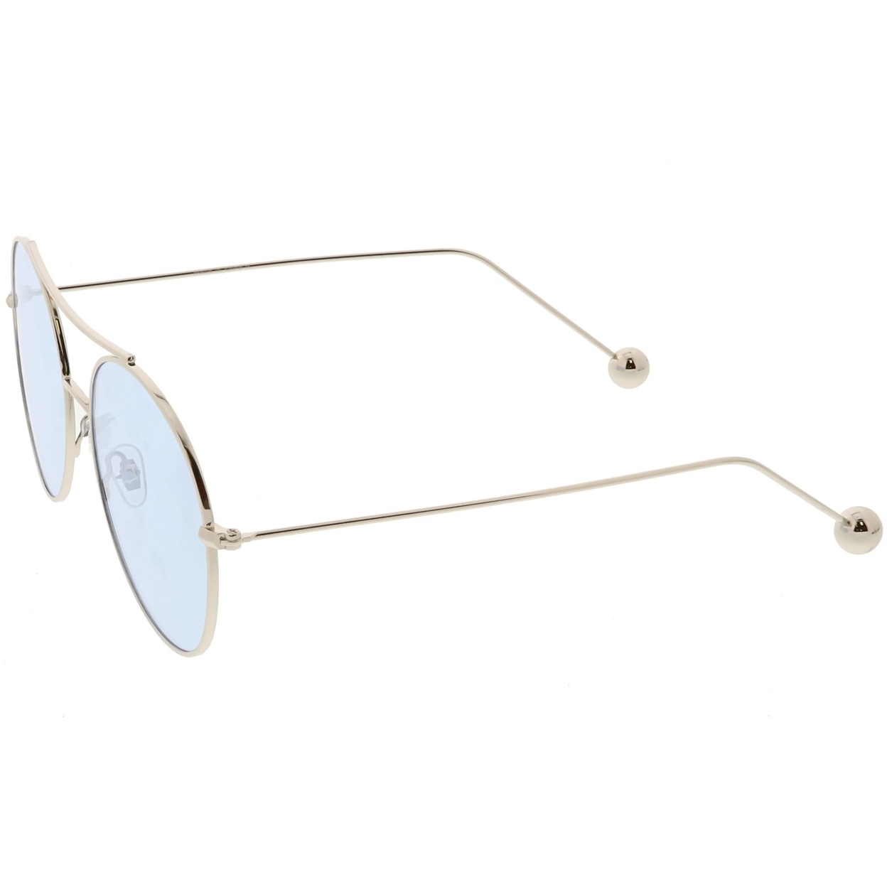Premium Oversize Round Sunglasses Metal Double Nose Bridge Color Flat Lens 59mm - Silver / Blue