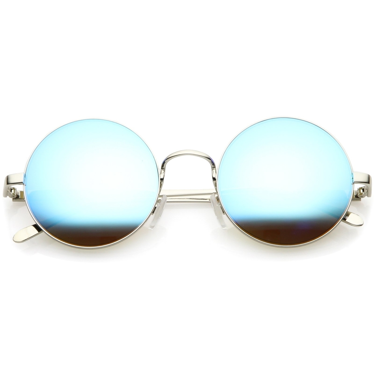 Premium Retro Round Sunglasses With Metal Frame Slim Arms Colored Mirror Lens 52mm - Gold / Orange Mirror