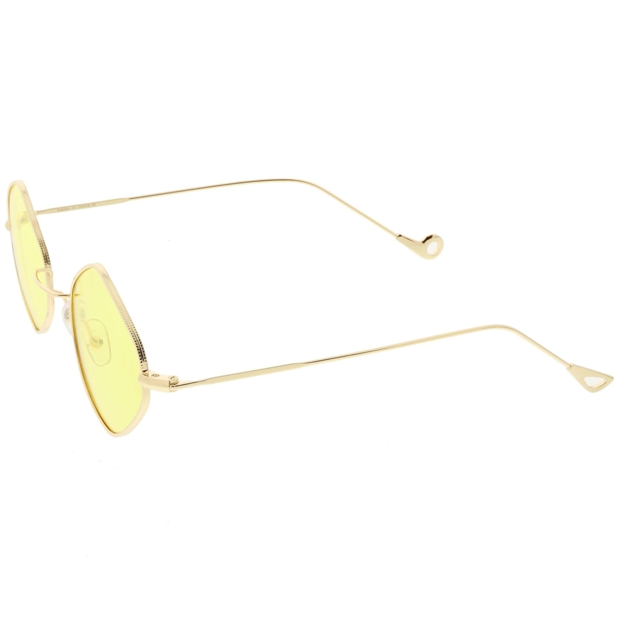 Premium Small Metal Diamond Sunglasses Ultra Slim Arms Color Tinted Flat Lens 51mm - Gold / Yellow