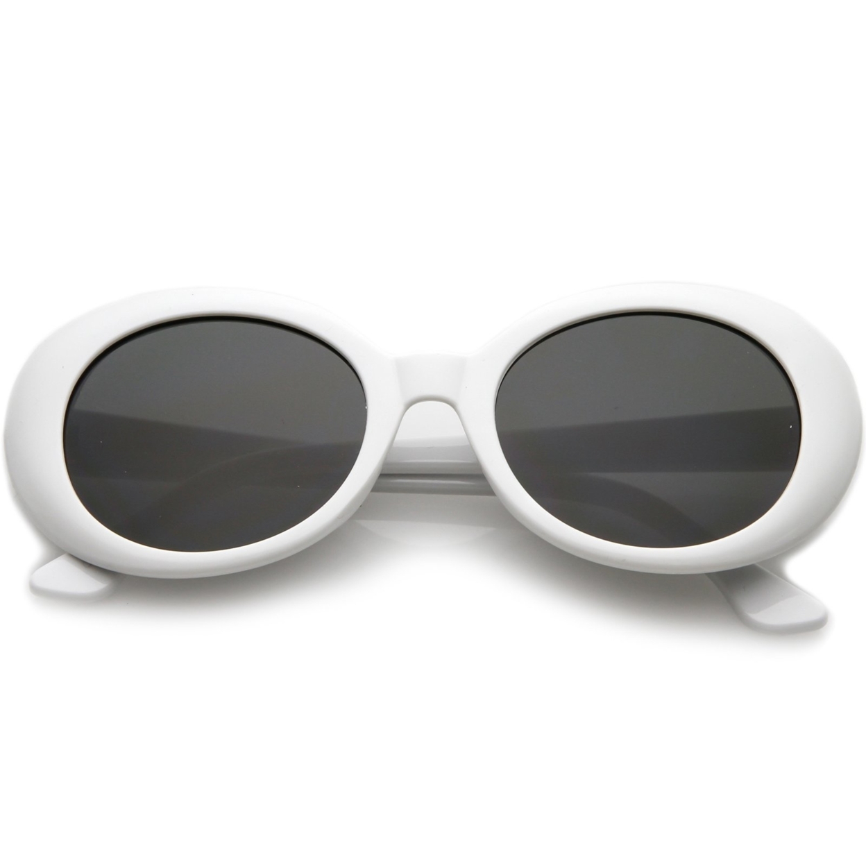 Retro Oval Sunglasses Tapered Arms Neutral Colored Round Lens 53mm - White / Smoke