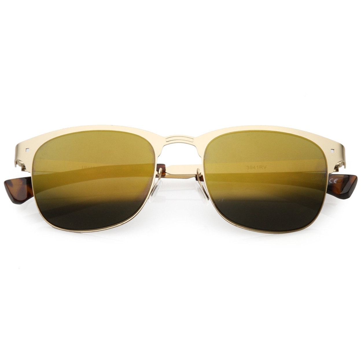 Sleek Metal Horn Rimmed Sunglasses Semi Rimless Color Mirror Square Lens 48mm - Gold / Gold Mirror