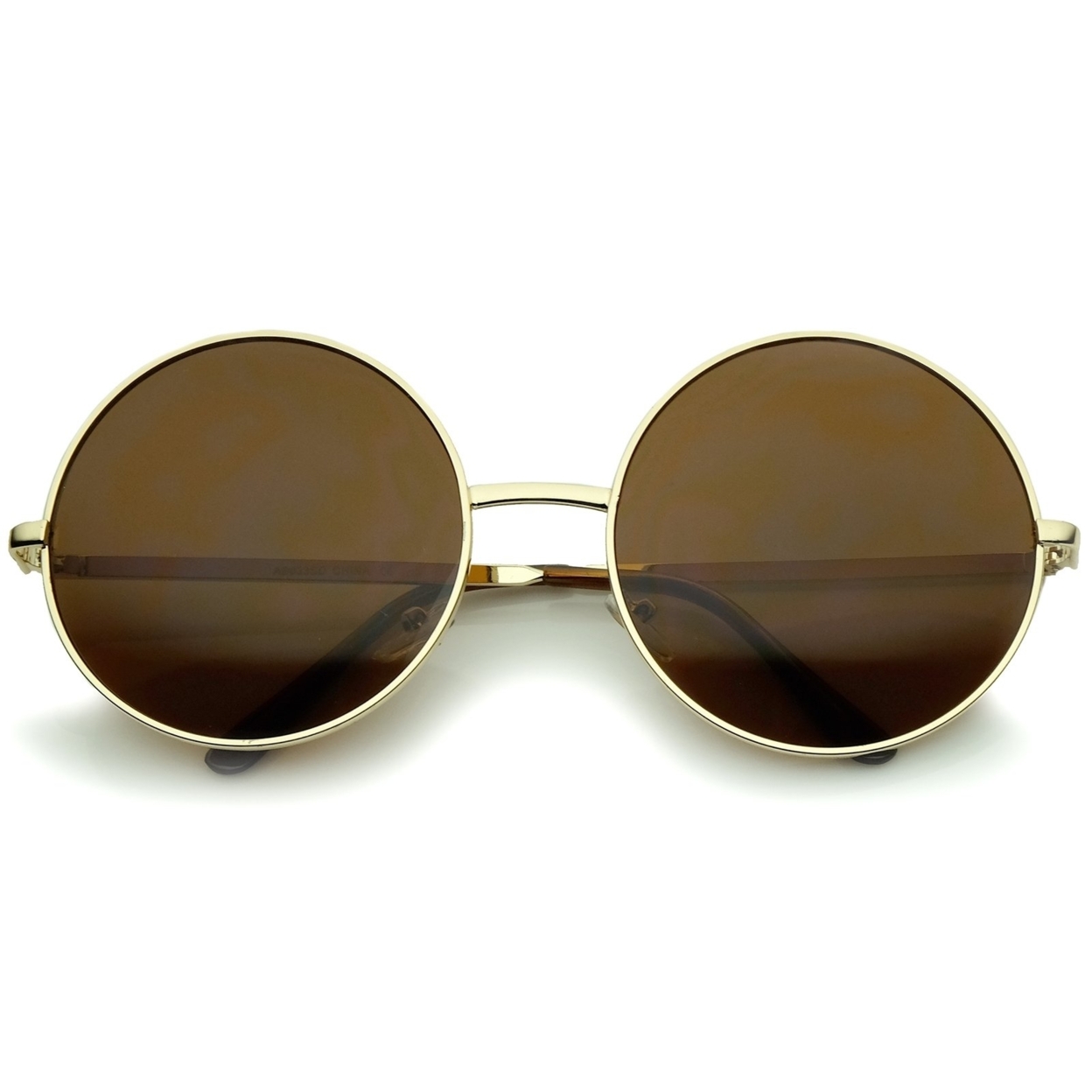 Super Large Oversize Slim Temple Round Sunglasses 61mm - Gold / Brown