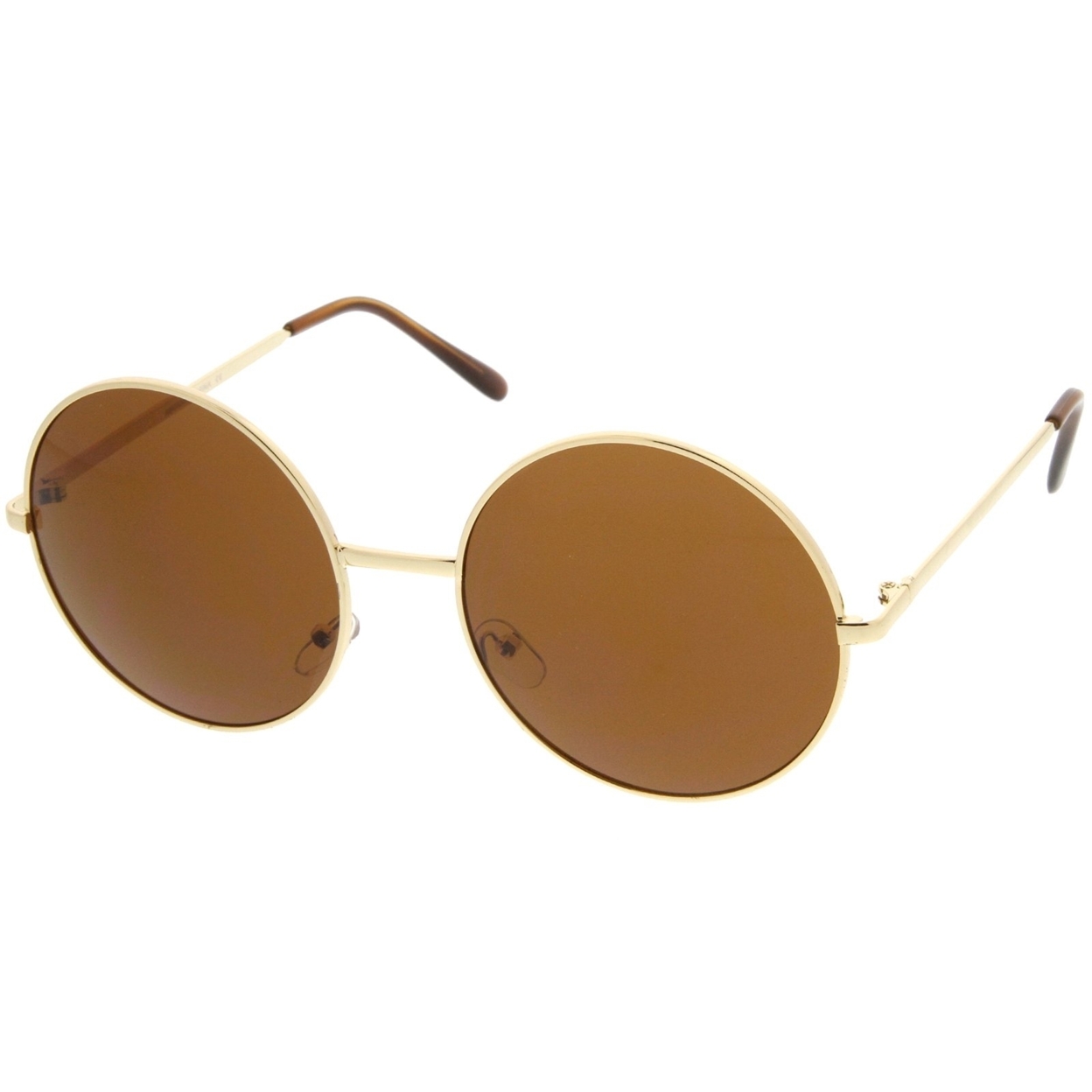 Super Large Oversize Slim Temple Round Sunglasses 61mm - Gold / Green