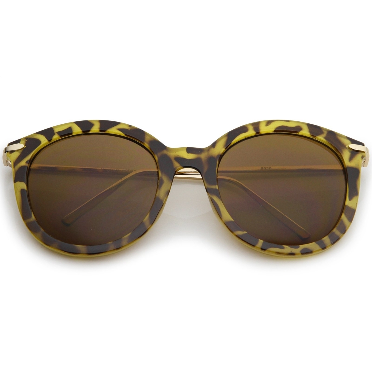 Women's Classic Oversize Ultra Slim Metal Temple Round Sunglasses 56mm - Tortoise-Gold / Brown