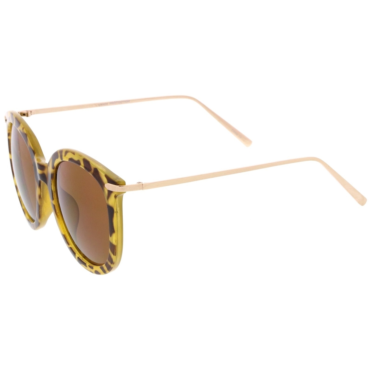 Women's Classic Oversize Ultra Slim Metal Temple Round Sunglasses 56mm - Tortoise-Gold / Brown