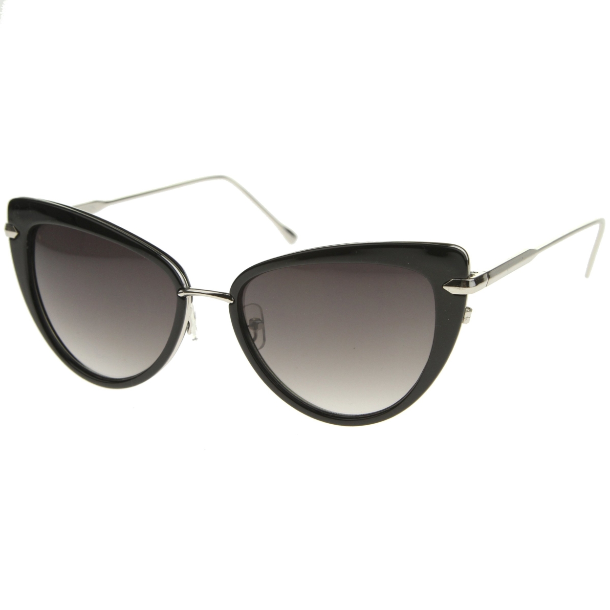 Women's Glam High Fashion Ultra Thin Metal Temple Cat Eye Sunglasses 55mm - Black-Gold / Smoke