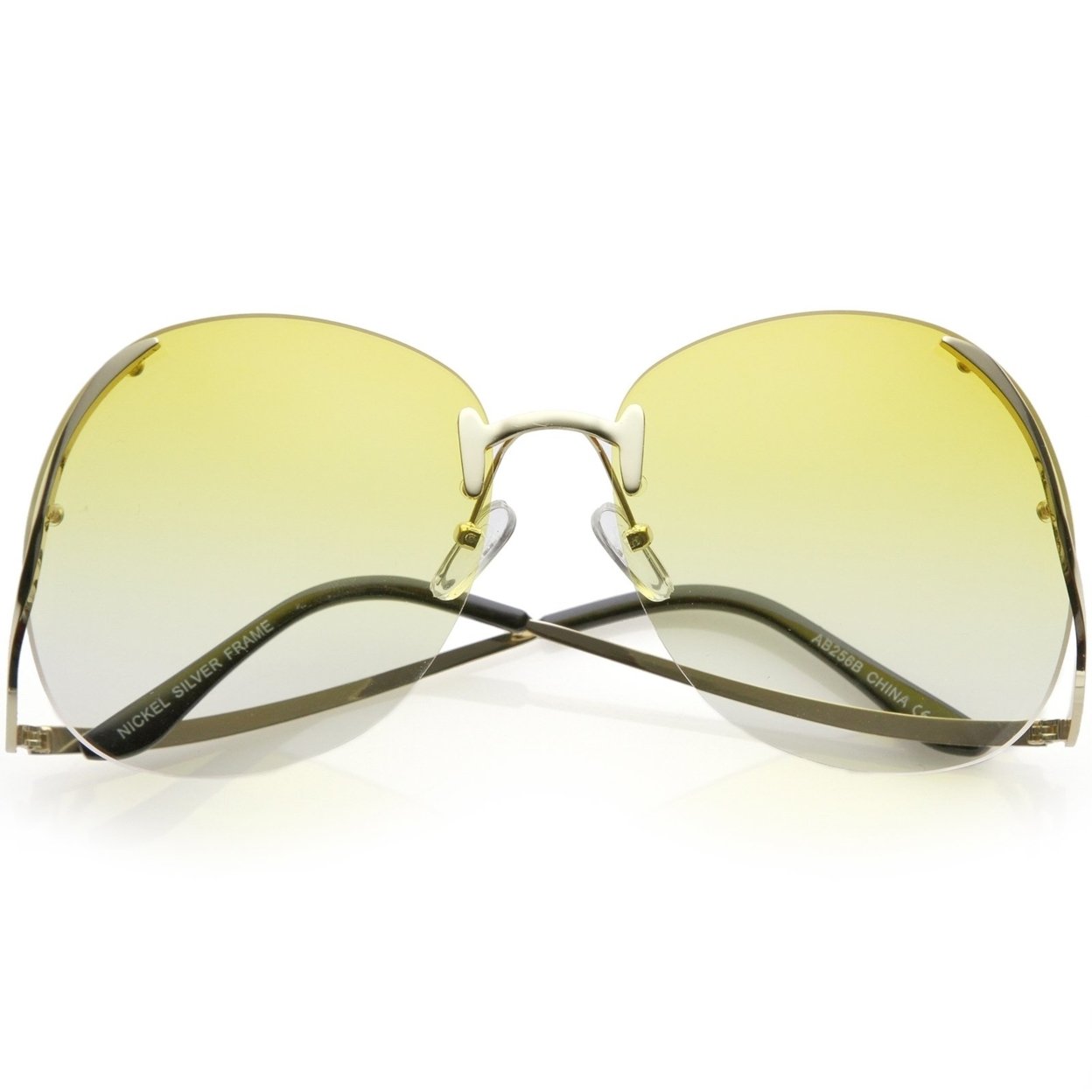 Women's Rimless Oversize Sunglasses Curved Metal Arms Round Color Tinted Lens 67mm - Gold / Yellow Gradient