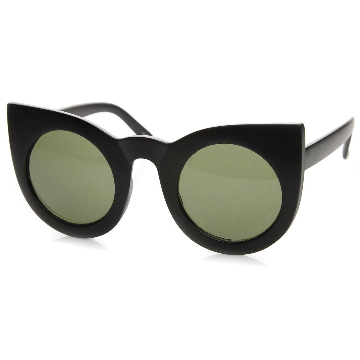 Womens Oversized Bold Rim Round Cateye Sunglasses - Matte Black