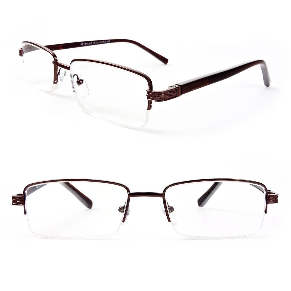 Semi-Rimless Rectangle Lenses Spring Hinges Reading Glasses - Brown/Bronze, +3.00