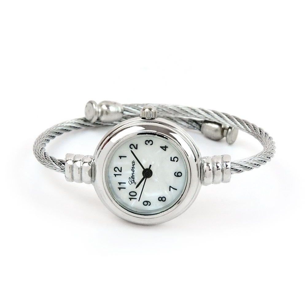 Silver Cable Band Mother Of Pearl Dial Small Size Women's Bangle Cuff Watch