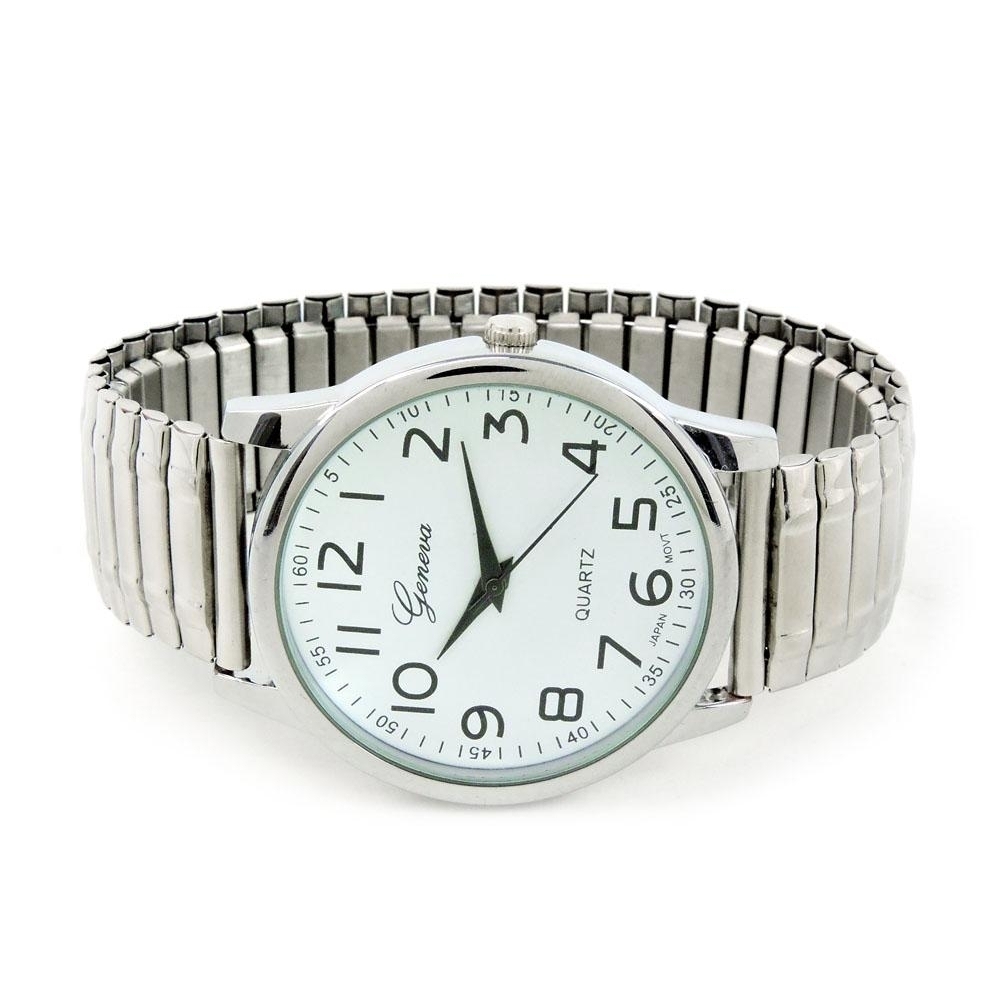 Silver Large Face Easy To Read Stretch Band Watch