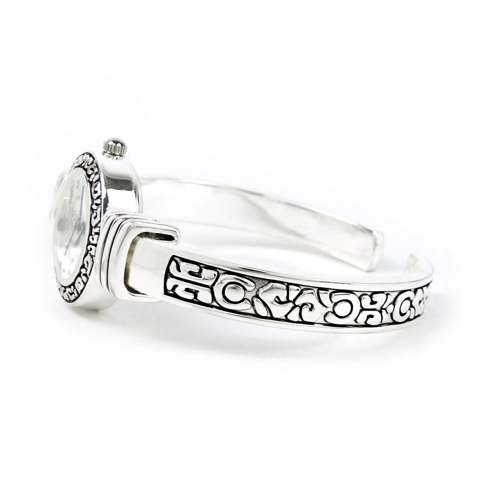 Silver Western Style Decorated Bangle Cuff Watch For Women