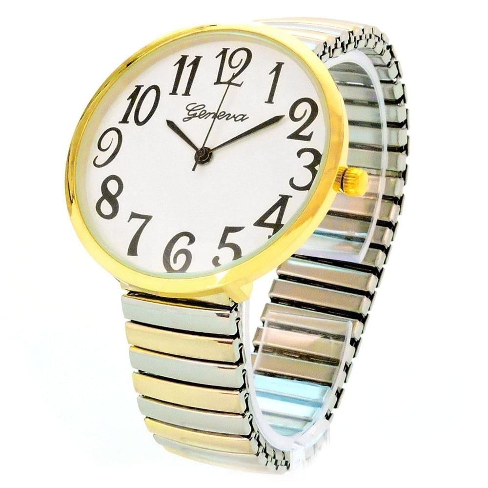 Two-Tone Super Large Round Face Extension Band Women's Watch