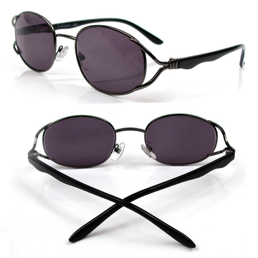 Sun Readers Metal Rim Single Vision Oval Reading Sunglasses - Black, +1.25