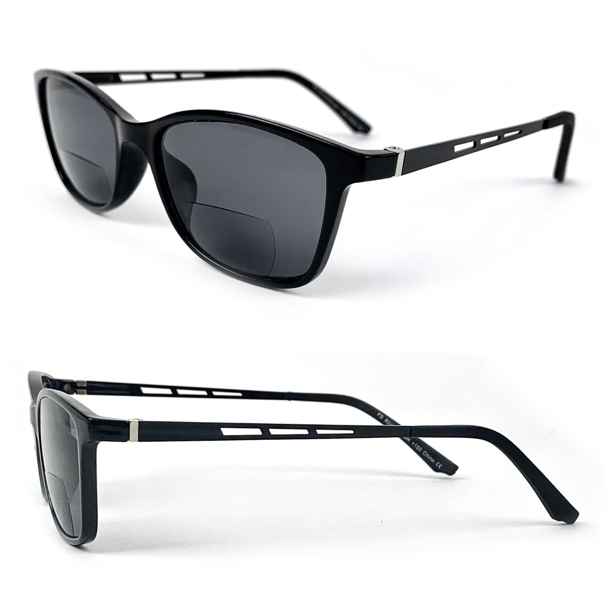 Bifocal Sun Readers Classic Frame Geek Retro Style Reading Sunglasses - Black, +3.00