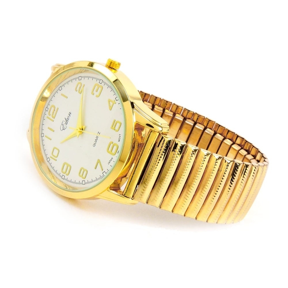 Gold Large Face Easy To Read Stretch Band Watch