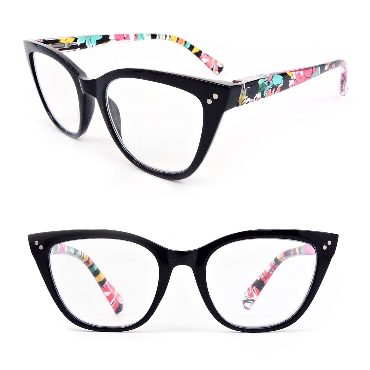 Oversized Cat Eye Frame Spring Hinges Women's Reading Glasses - Black, +2.00