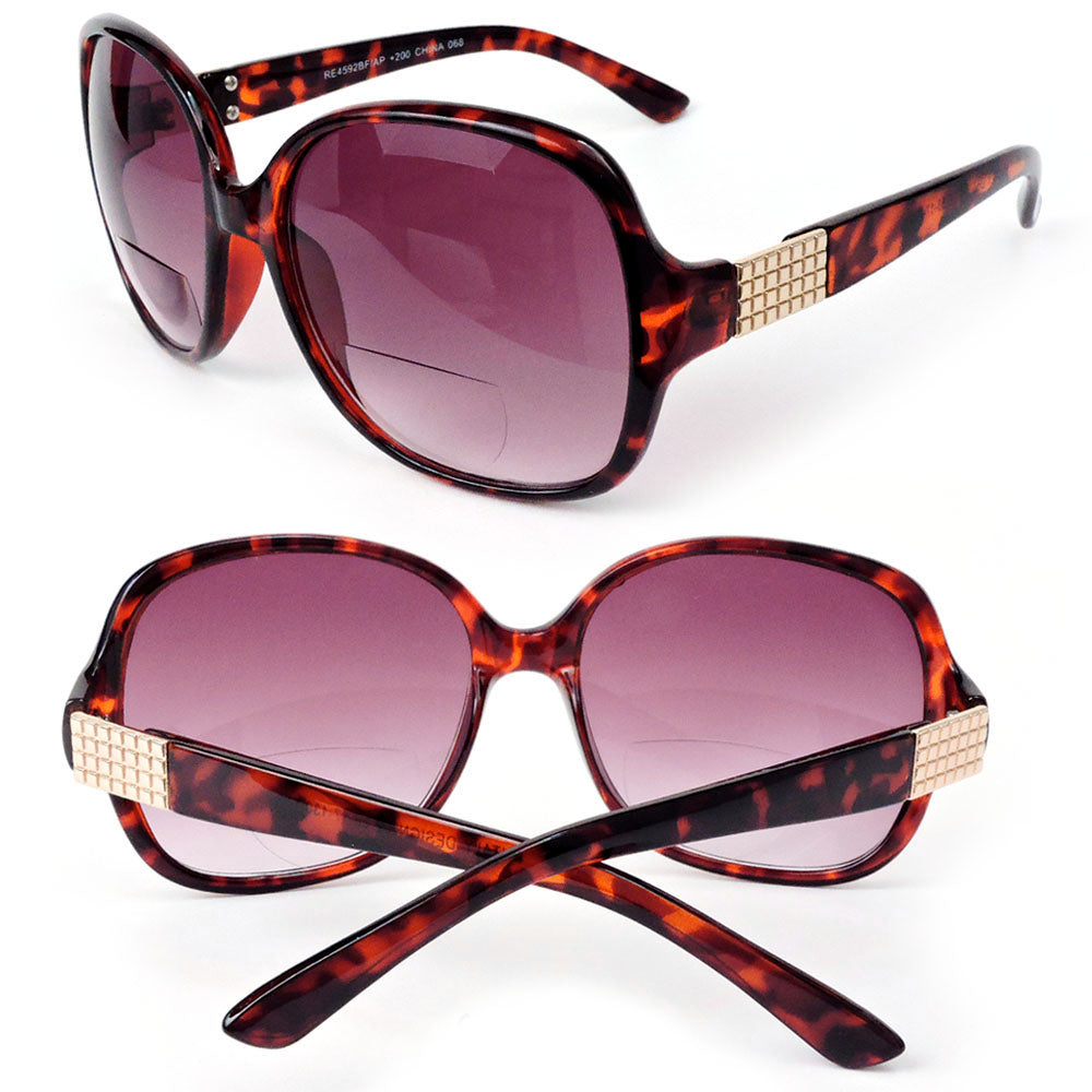 Bifocal Oversized Sun Readers Round Frame Women's Reading Sunglasses - Black GL, +2.75