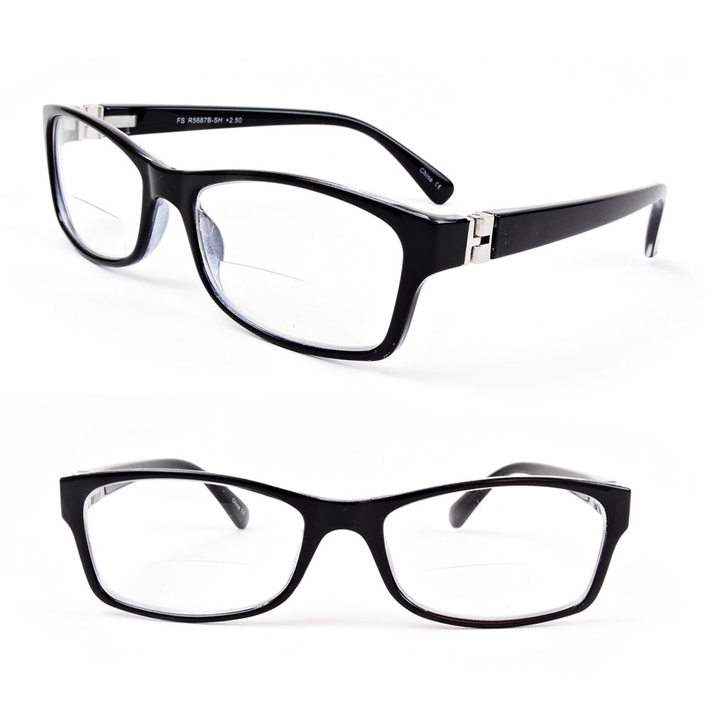 Reading Glasses Bifocal Spring Temple Fashion Readers 150-300 - Black, 2.50