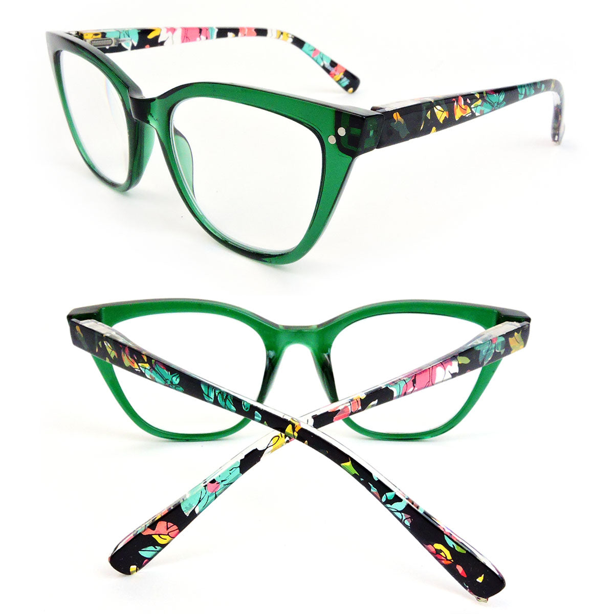 Oversized Cat Eye Frame Spring Hinges Women's Reading Glasses - Green, +2.75