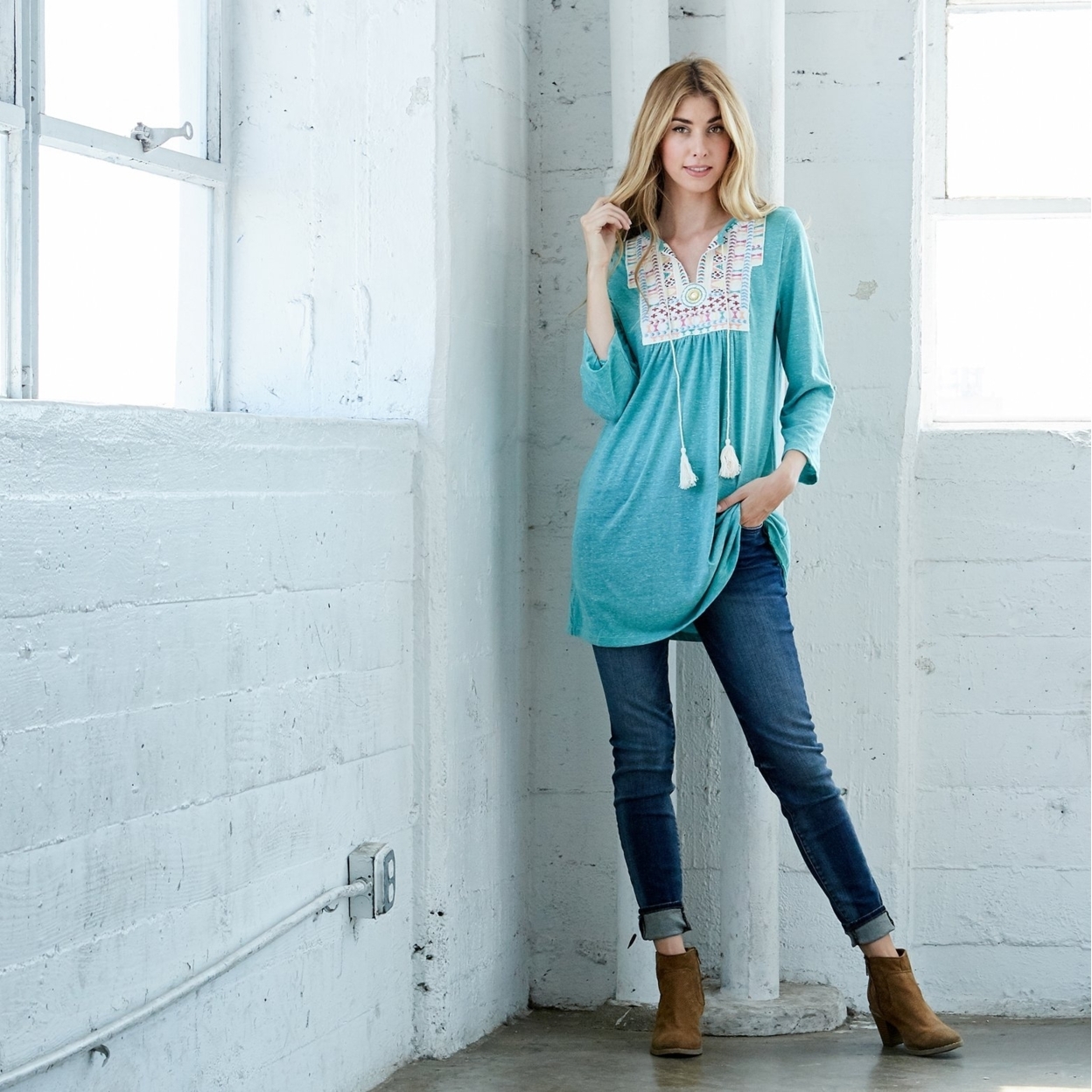 Adorn Me Tunic Top - Teal, Small (2-6)