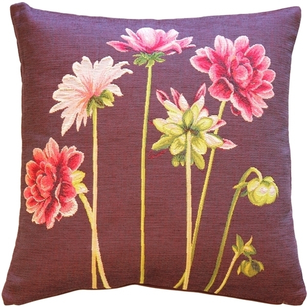 Pillow Decor - Pink Dahlias Square Tapestry Throw Pillow