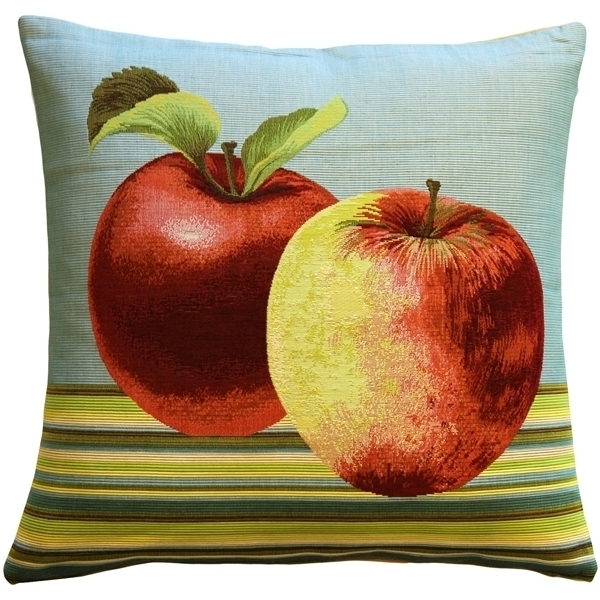 Pillow Decor - Fresh Apples On Blue 19x19 Throw Pillow