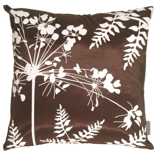 Pillow Decor - Brown With White Spring Flower And Ferns Pillow 16x16