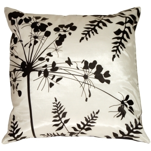 Pillow Decor - White With Black Spring Flower And Ferns Pillow 16x16