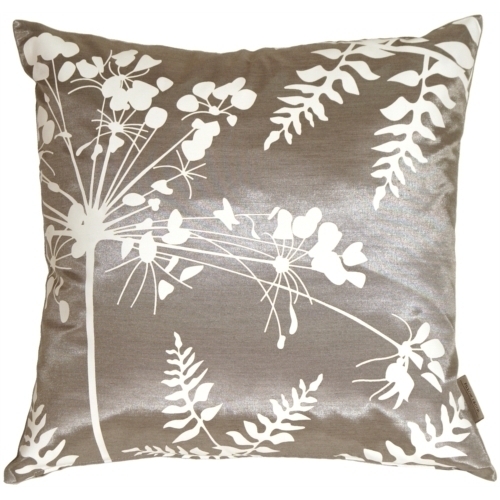 Pillow Decor - Gray With White Spring Flower And Ferns Pillow 16x16