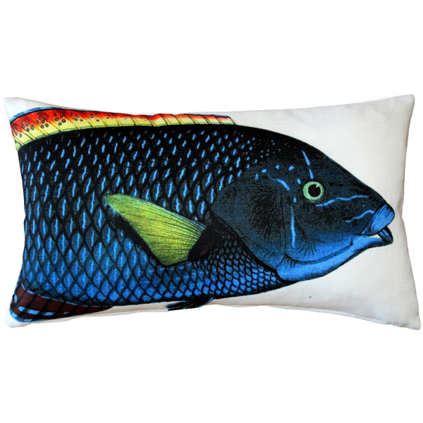 Pillow Decor - Blue Wrasse Fish Pillow 12x19