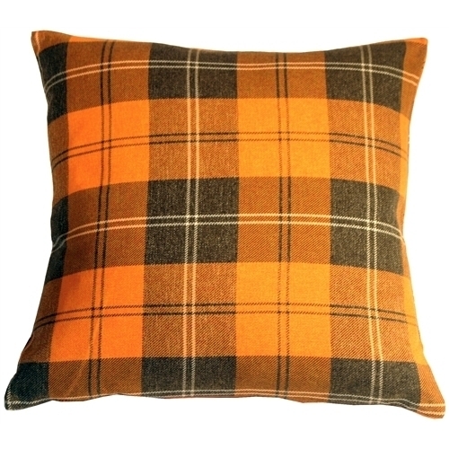 Pillow Decor - Contemporary Plaid Orange 20x20 Throw Pillow