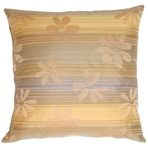 Pillow Decor - Beige Floral On Stripes Square Decorative Pillow