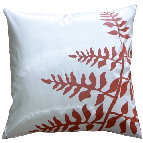 Pillow Decor - White With Red Bold Fern 20 Throw Pillow