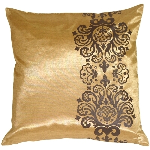 Pillow Decor - Gold With Brown Baroque Scroll Throw Pillow
