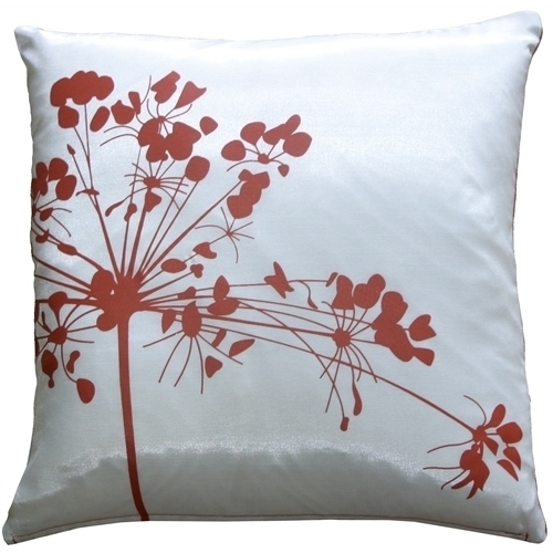 Pillow Decor - White With Red Spring Flower 16 Throw Pillow