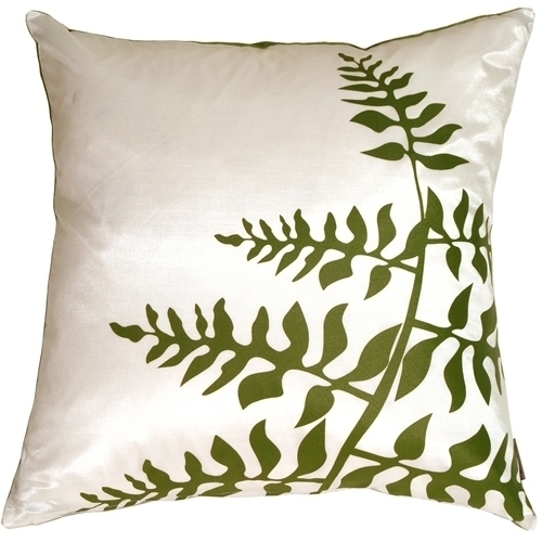 Pillow Decor - White With Green Bold Fern Throw Pillow