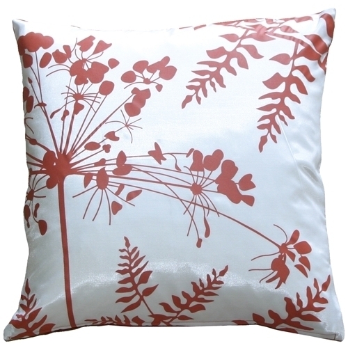 Pillow Decor - White With Red Spring Flower And Ferns 20 Pillow