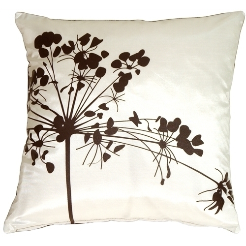 Pillow Decor - White With Brown Spring Flower Throw Pillow