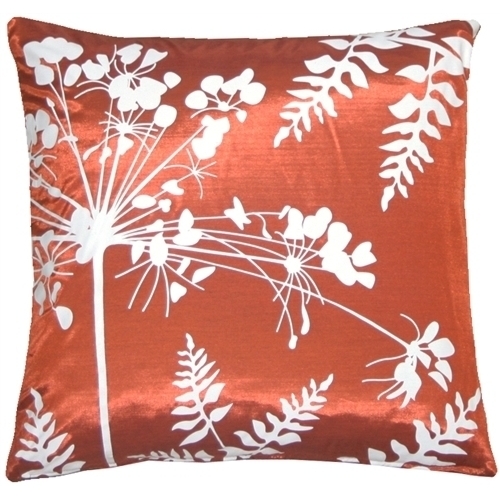 Pillow Decor - Red With White Spring Flower And Ferns 16 Pillow