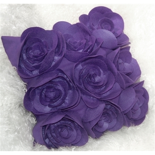 Pillow Decor - Felt Flowers In Purple 17x17 Throw Pillow