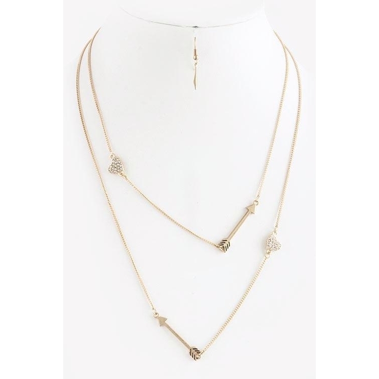 Heart & Arrow Layered Necklace - Gold