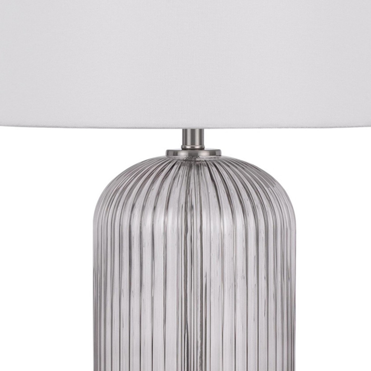 33 Inch Modern Table Lamp, Rounded Glass Fluted Body, Steel Stand, White- Saltoro Sherpi