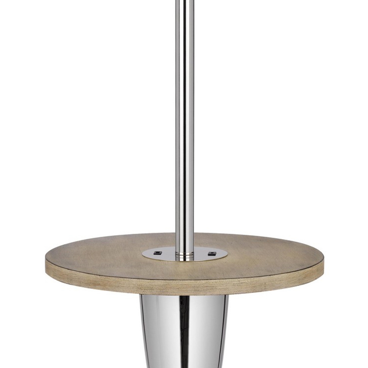 Charlie 61 Inch Modern Floor Lamp, Wood Table, 1 USB, Glossy, White, Brown- Saltoro Sherpi