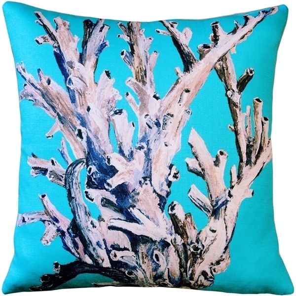 Pillow Decor - Ocean Reef Coral On Turquoise Throw Pillow 20x20