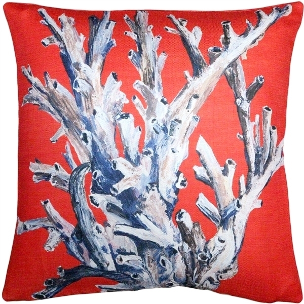 Pillow Decor - Ocean Reef Coral On Red Throw Pillow 20x20