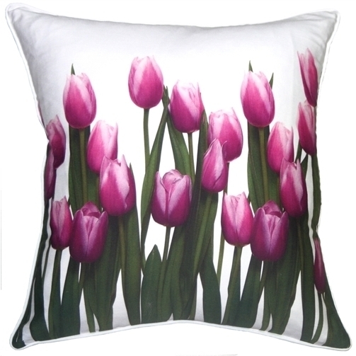 Pillow Decor - Vibrant Magenta Tulips 19x19 Throw Pillow