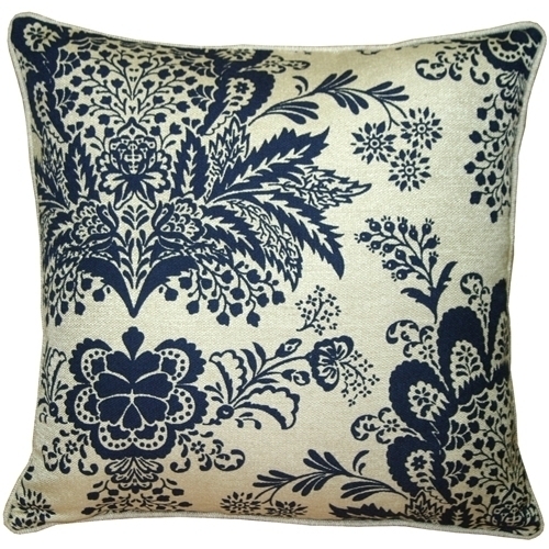 Pillow Decor - Rustic Floral Blue 20x20 Throw Pillow