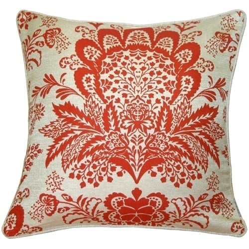 Pillow Decor - Rustic Floral Orange 20x20 Throw Pillow