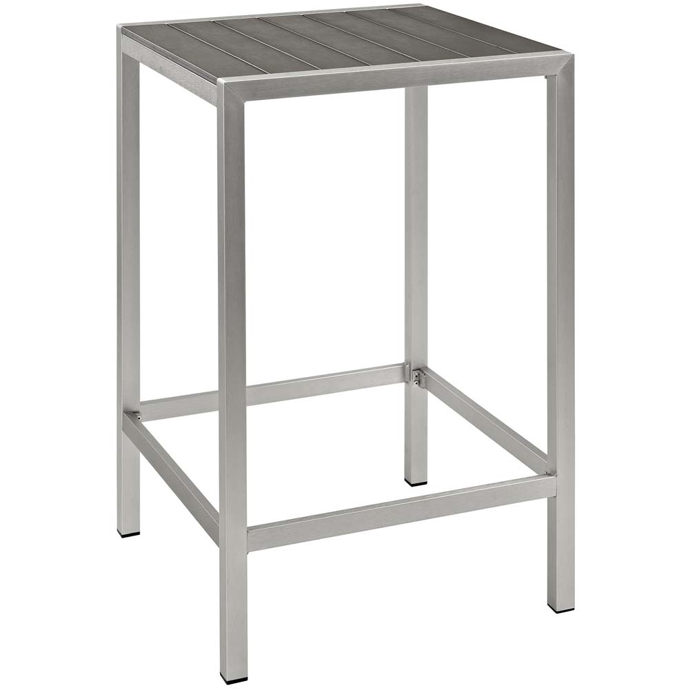 Silver Gray Shore Outdoor Patio Aluminum Bar Table, EEI-2256-SLV-GRY